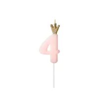 Bougie rose avec couronne - Chiffre: 4