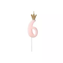 Bougie rose avec couronne - Chiffre: 6