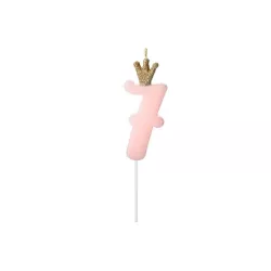 Candela rosa con corona - Numero: 7
