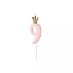 Pink candle with crown - Number: 9
