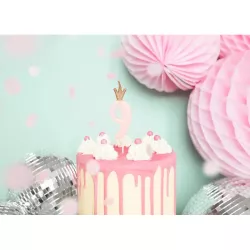 Pink candle with crown - Number: 9
