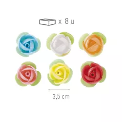 Small colorful roses made from edible paper