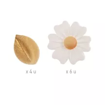 Fiori e foglie di carta commestibile, bianco-oro