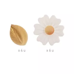 Fleurs et feuilles en papier comestible, blanc et or