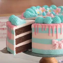 Schleife rosa und Blumen aus Zucker