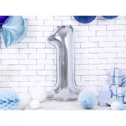 Palloncino in foil argento, numero 1 – 86 cm