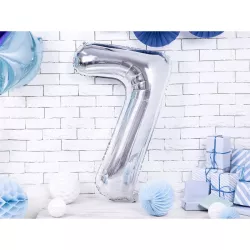 Foil balloon silver, number 7 – 86 cm