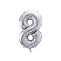 Foil balloon silver, number 8 – 86 cm