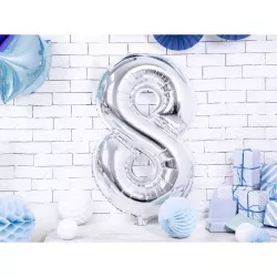 Foil balloon silver, number 8 – 86 cm