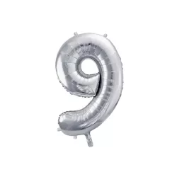 Folienballon silber, Zahl 9 – 86 cm