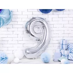 Foil balloon silver, number 9 – 86 cm