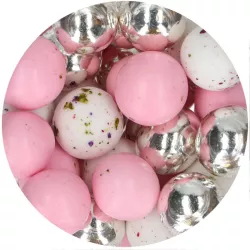 130gr Boules choco crispy rose, argenté, blanc