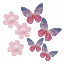 Papillons et fleurs en papier - Roses Comestible 9 Pieces