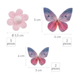Edible paper butterflies and flowers - Pink Made Of 9 Pieces
