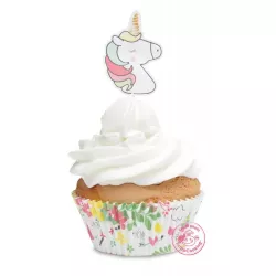 Unicorn cupcake cases with toppers, 24 pieces