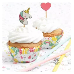 Unicorn cupcake cases with toppers, 24 pieces
