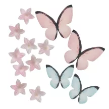Butterflies and lilies made from edible paper