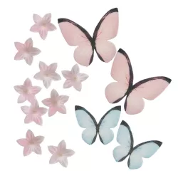 Butterflies and lilies made from edible paper