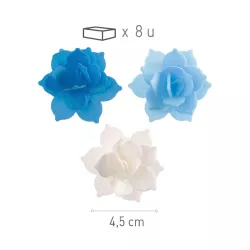 Small water lilies made of edible paper, blue and white