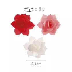 Small water lilies made from edible paper, red, pink and white