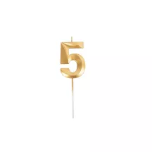 Grande bougie dorée - Chiffre: 5