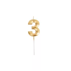 Grande bougie dorée - Chiffre: 3