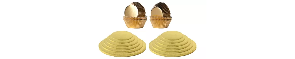 Supports à gâteau & caissettes dorés