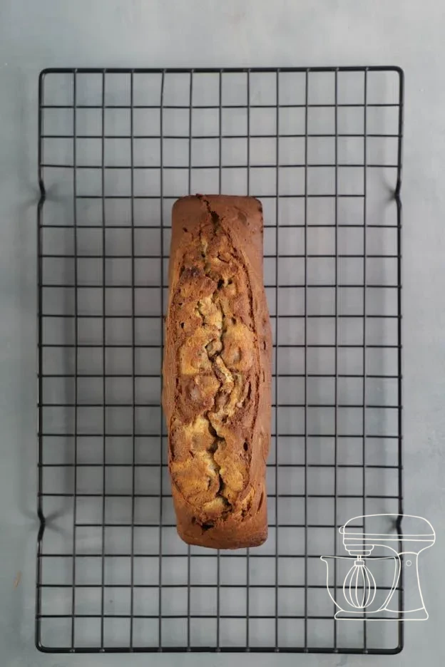 Marble cake baking in the oven and risen
