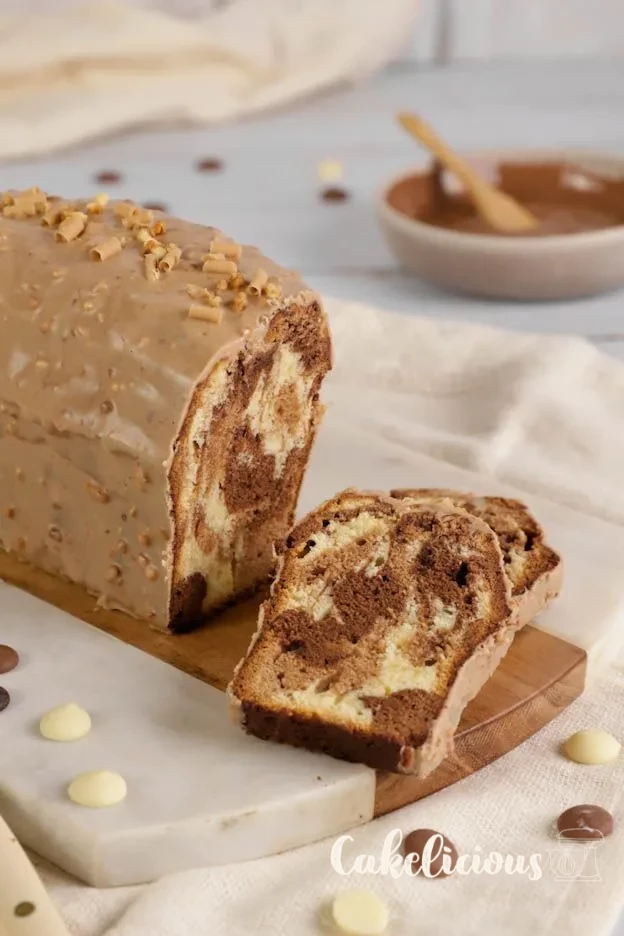 Slice of marble cake plated up