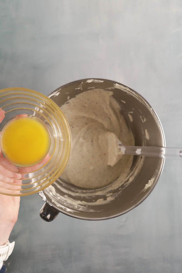 Bowl of liquid cream ready for the vanilla mousse