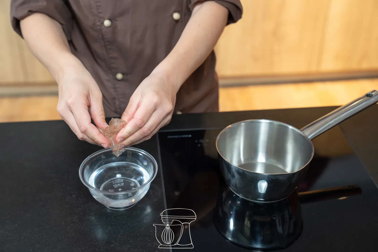 Creamy quark mixture in a bowl, a dough scraper folding in whipped cream in three portions