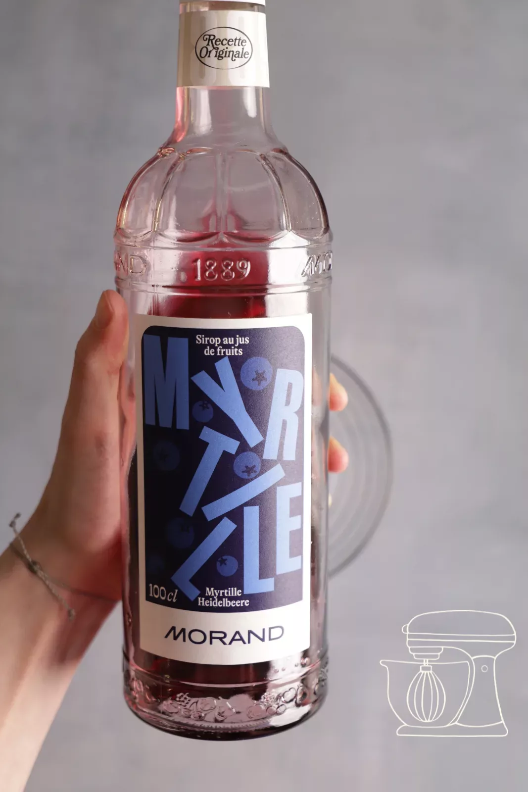 Blueberry syrup is added to the water