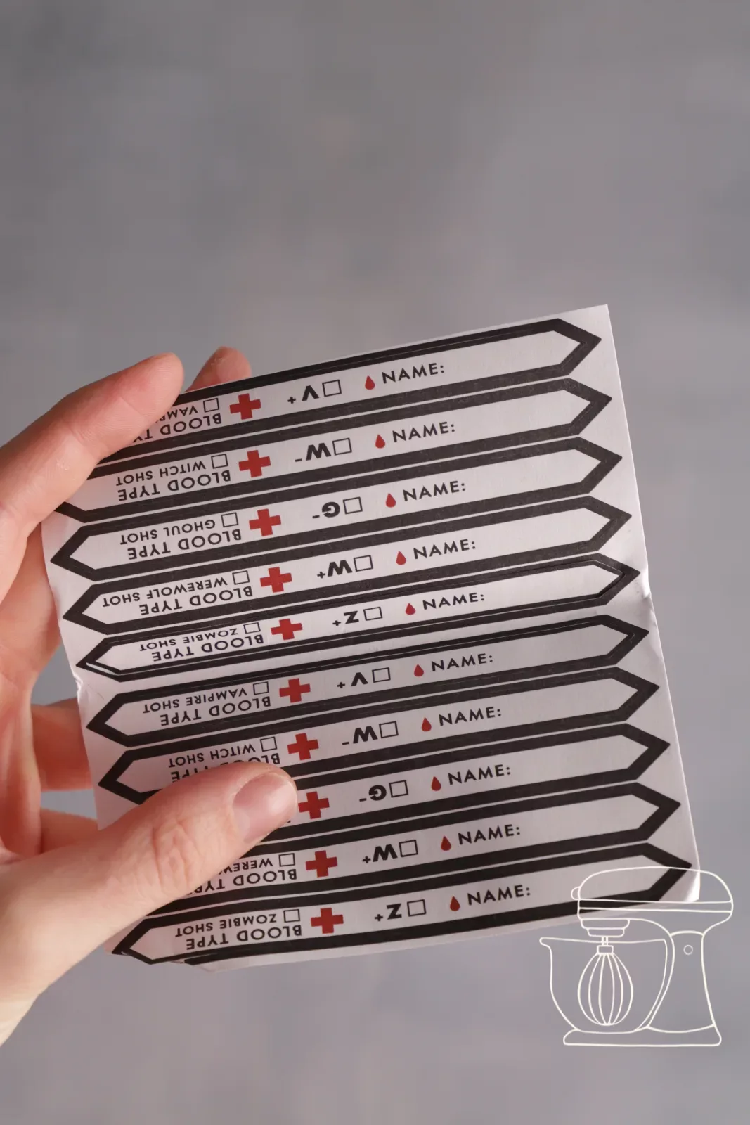 Blood sample shots with labels in a row