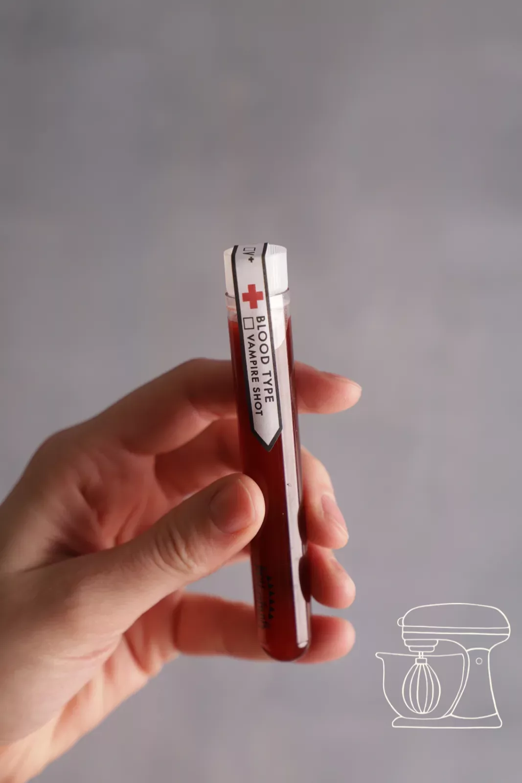 Non-alcoholic blood sample shots for children ready to serve