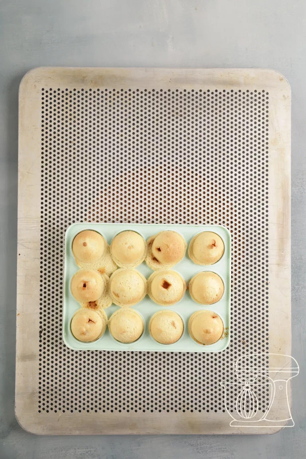 Cake pop baking tin in the middle of the oven