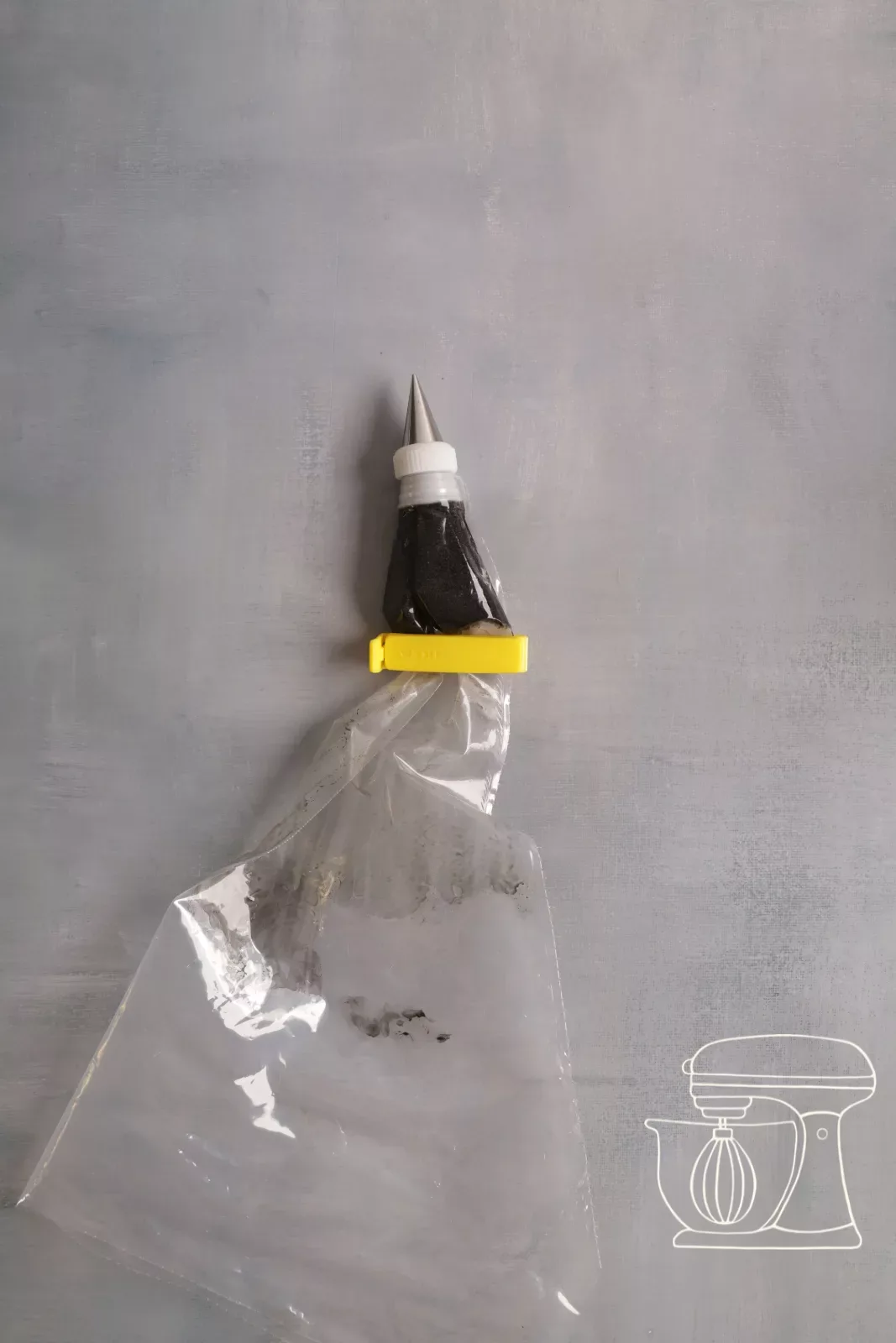 Filled piping bag chills in the fridge