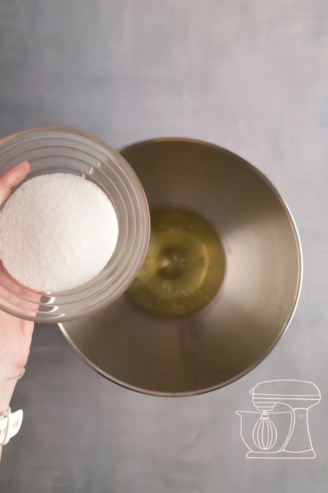 Egg white and sugar in the Mixing bowl
