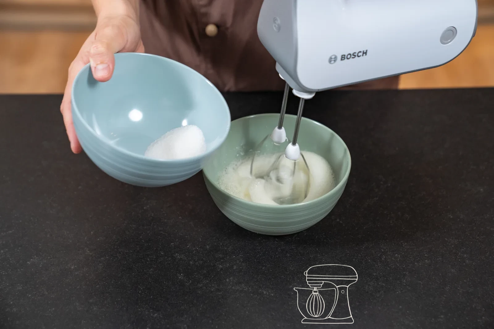 Whip egg white and cream separately