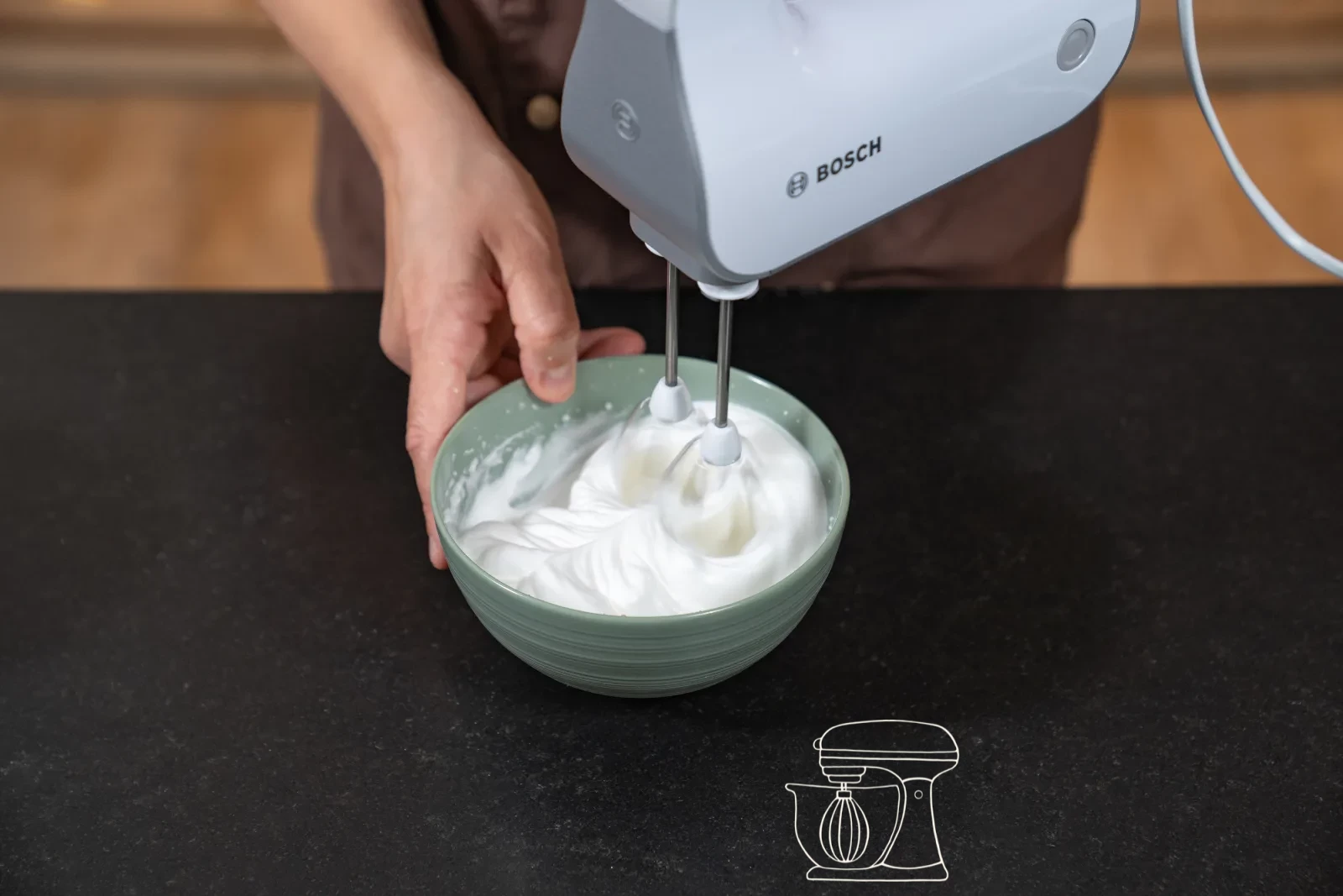 Whip egg white and cream separately