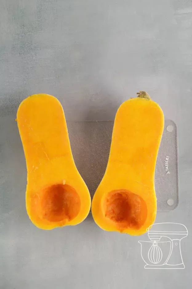 Halved butternut squash without seeds
