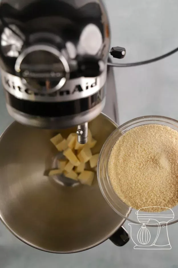 Sugar and butter are stirred with the whisk