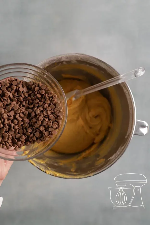 Chocolate chips are added to the batter