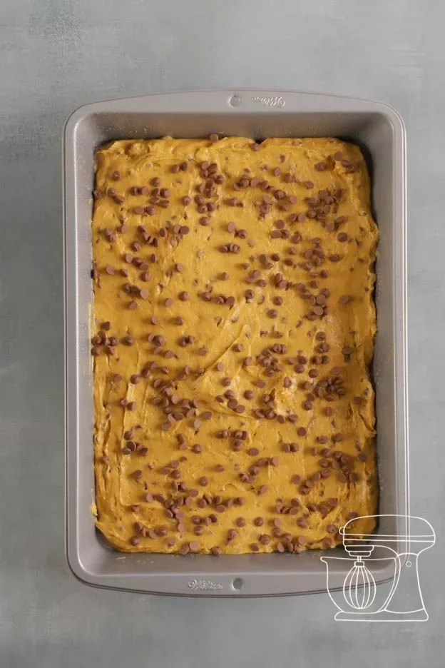 Freshly baked pumpkin brownies in the tin