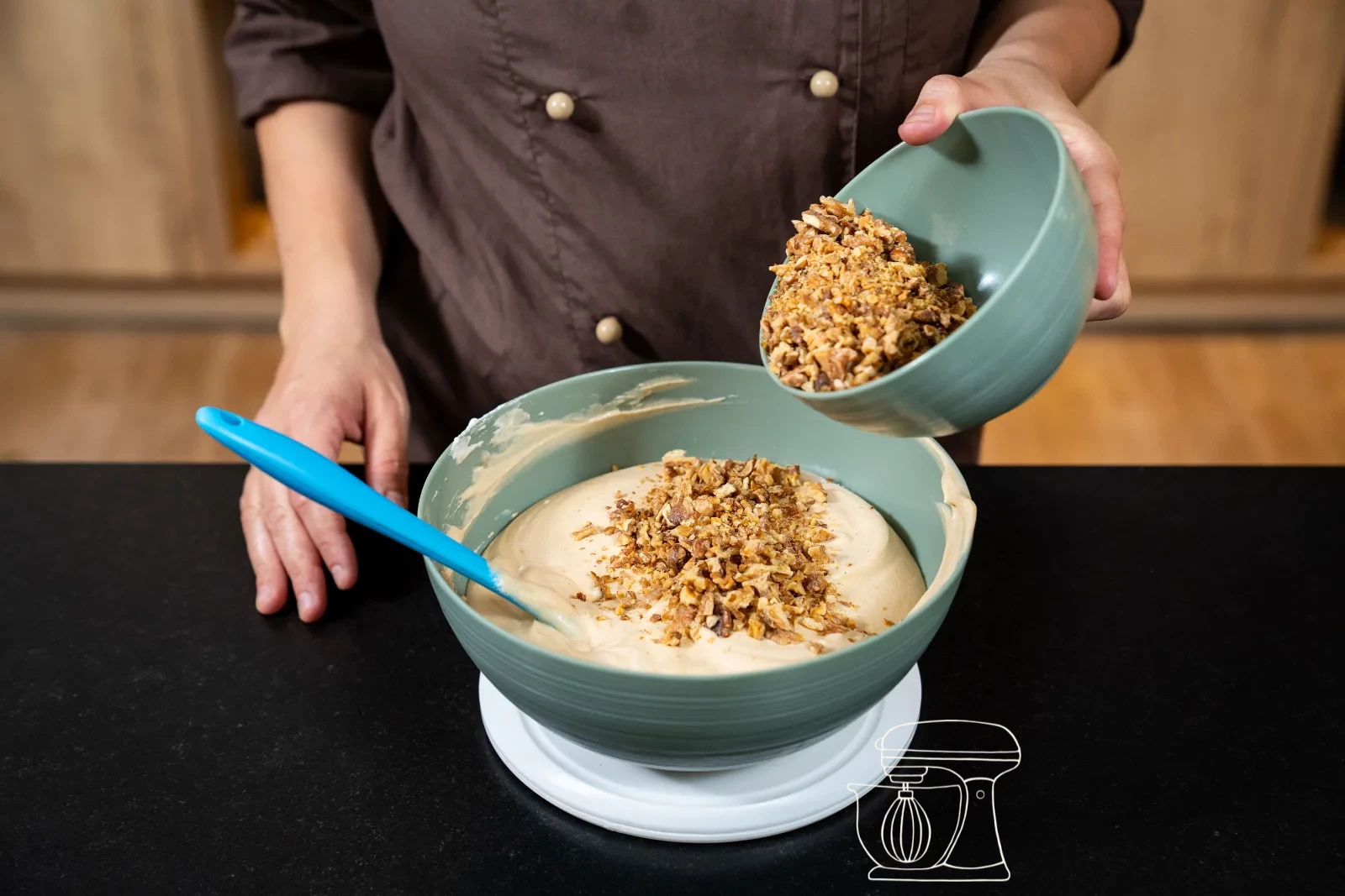 Fold in the cream and work in the walnuts