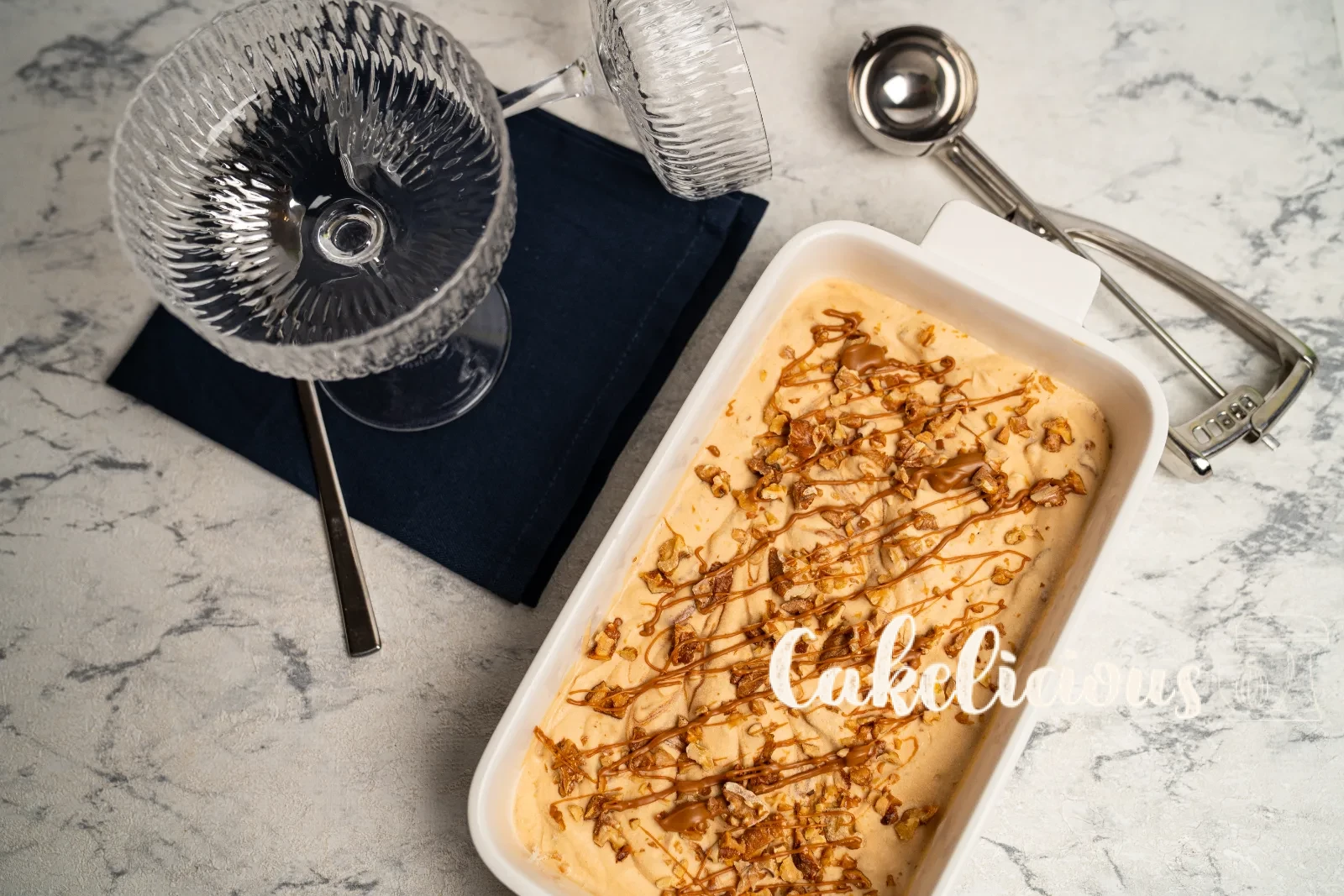 Caramel walnut ice cream without an ice cream machine