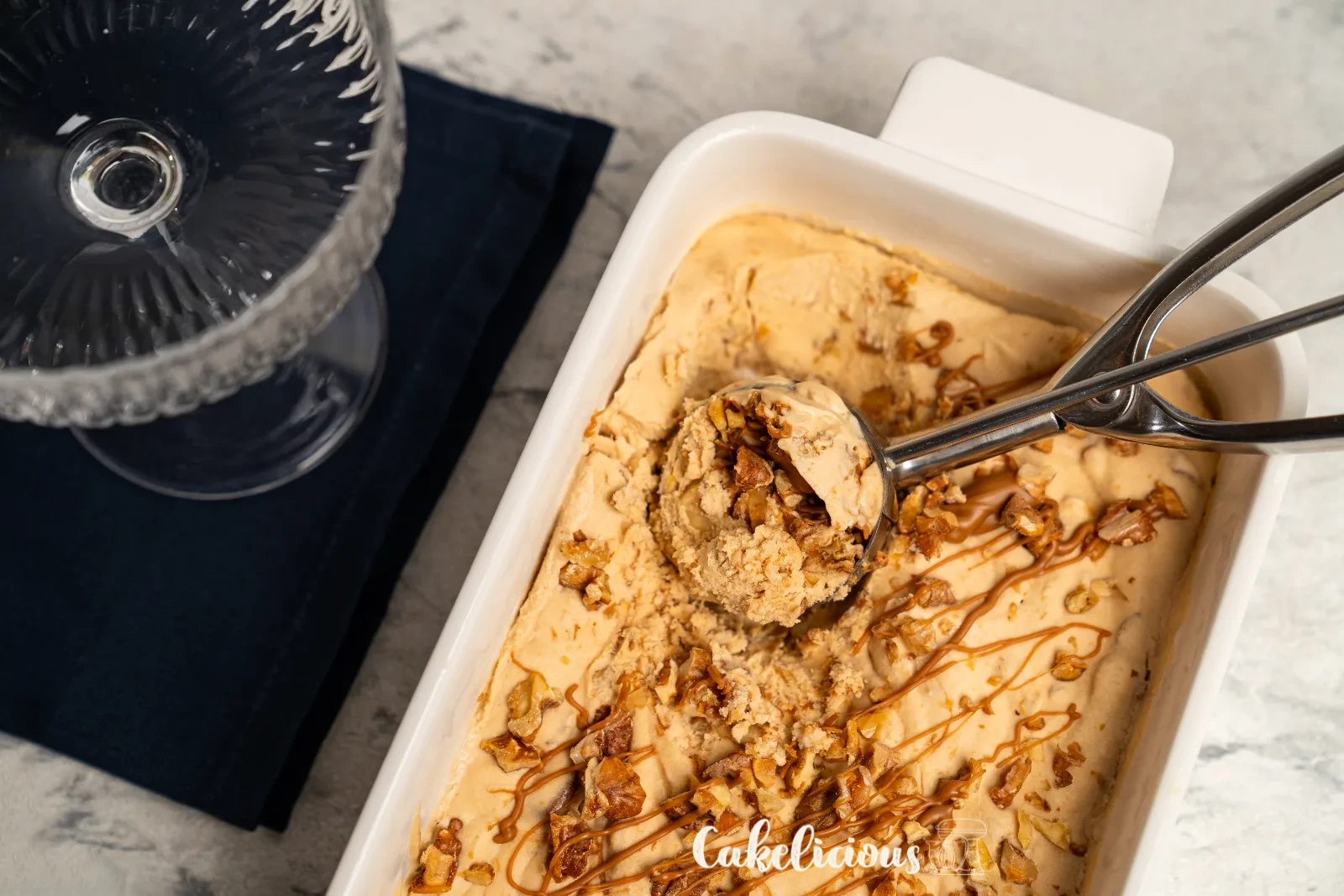 Caramel walnut ice cream without an ice cream machine