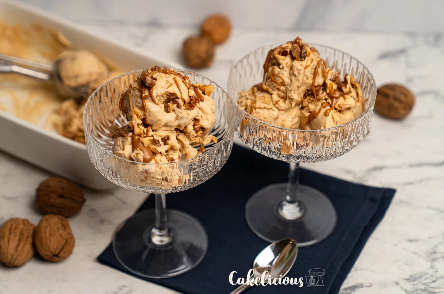 Caramel walnut ice cream without an ice cream machine