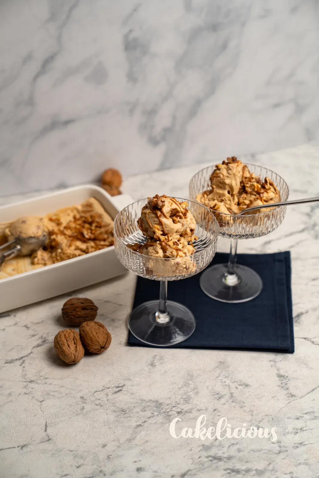Caramel walnut ice cream without an ice cream machine