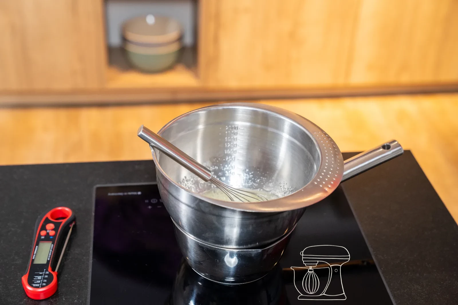 Warm the sugar, egg white and gelatine