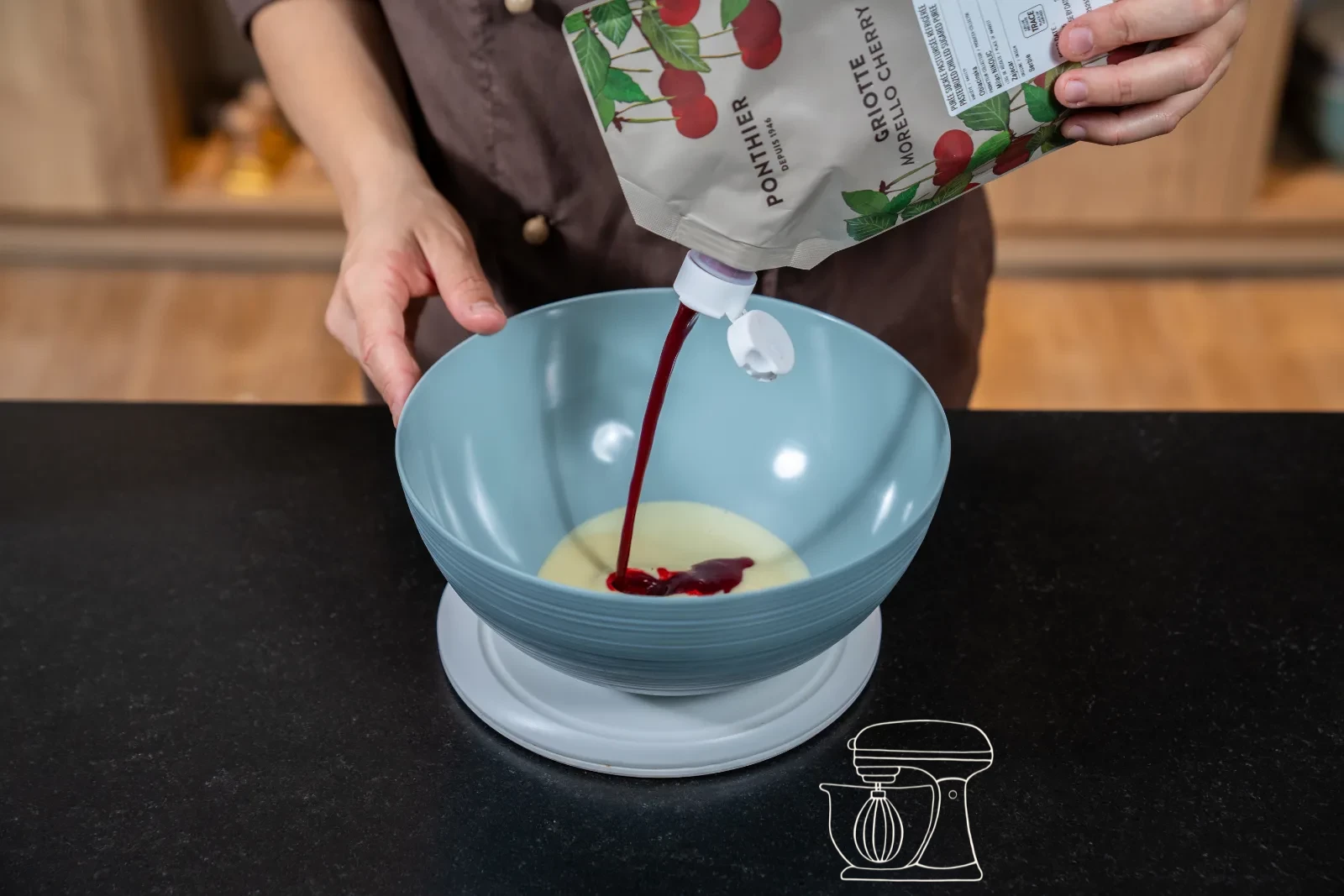 Combine couverture and cherry puree